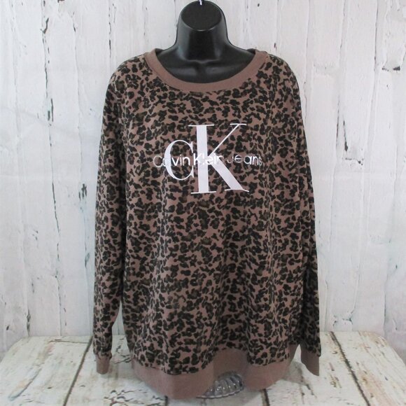 Calvin Klein Jeans Plus Pullover Leopard Print Sweatshirt - Picture 1 of 8